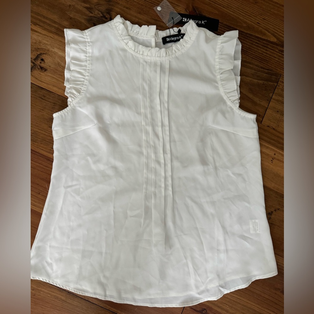 NEW Allegra K White Ruffle Neck Blouse